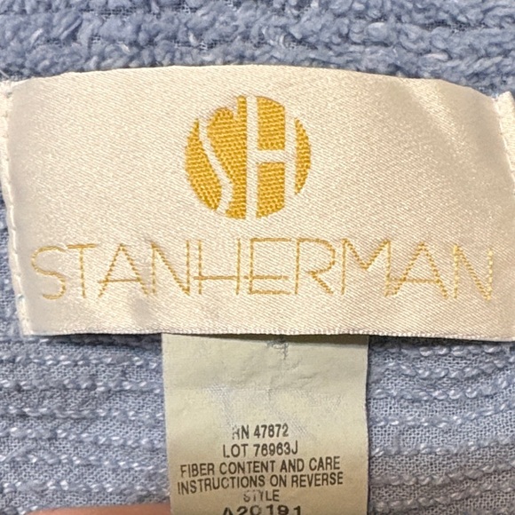 Vintage Stan Herman Blue Textured Long Sleeve 100% Cotton Robe Size Large - Picture 5 of 12